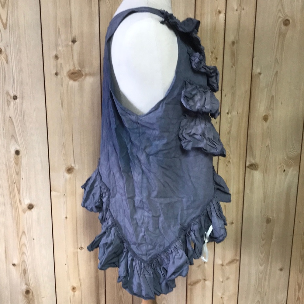 LAST CALL Ritanotiara Lagenlook ruffled asymmetrical top cotton NFR gray MEDIUM - Picture 5 of 7
